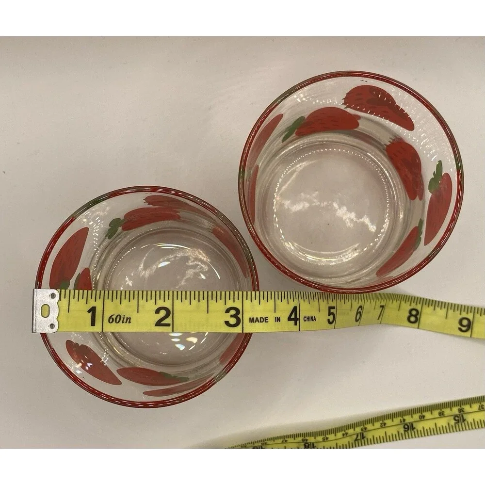2) Vtg 70s Strawberry Glasses Signed by Colony 3.5” Drinkware MCM Juice Lowball